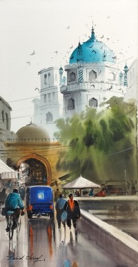 Zahid Ashraf, 12 x 24 inch, Watercolor On Canvas, Cityscape Painting, AC-ZHA-059